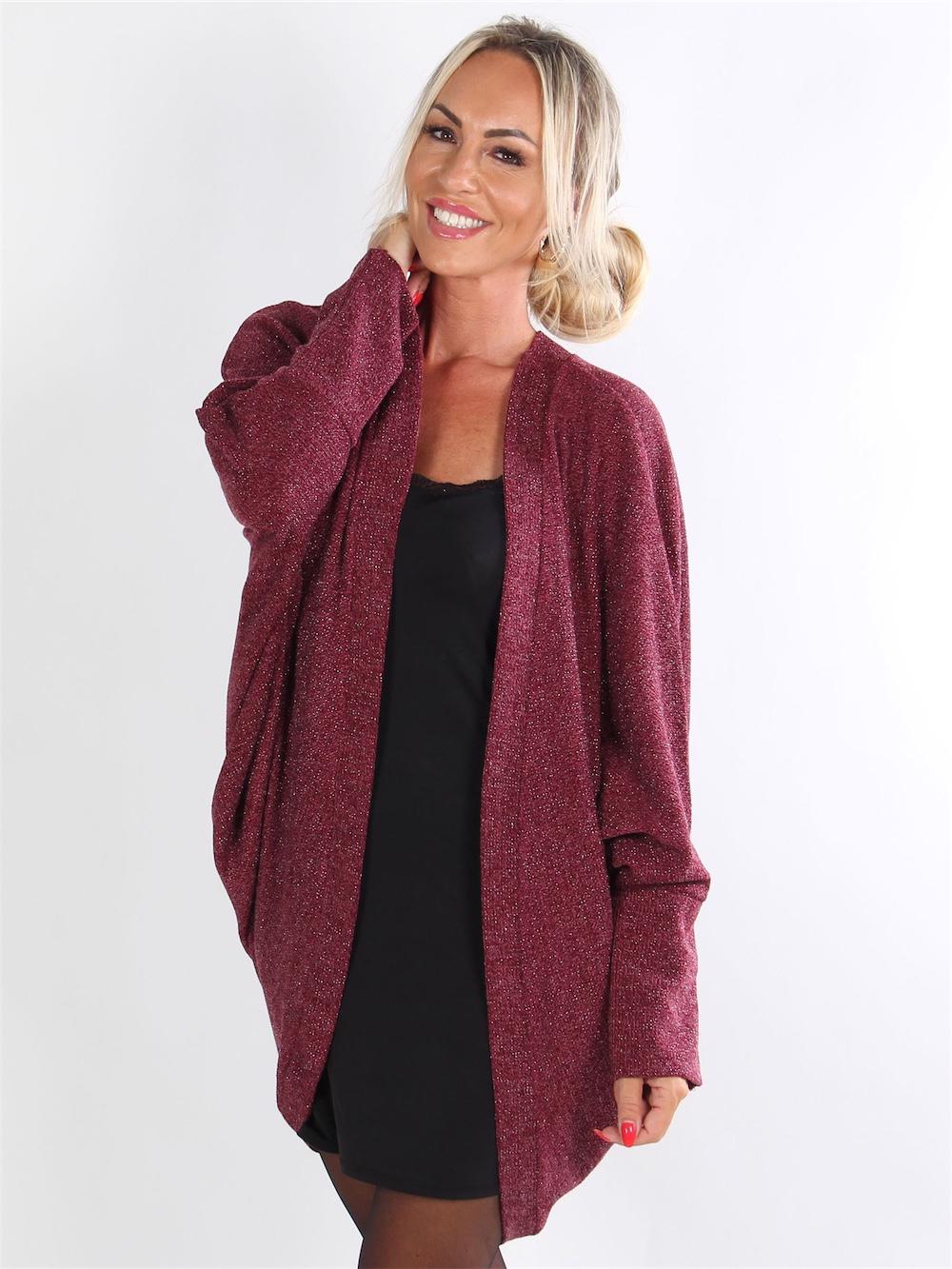 Agda - Sort strikcardigan med glimmertråde og flagermusærmer